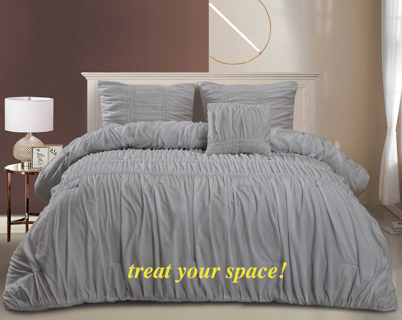 Solid elastic kiss pleat 4pc comforter set Elegant design