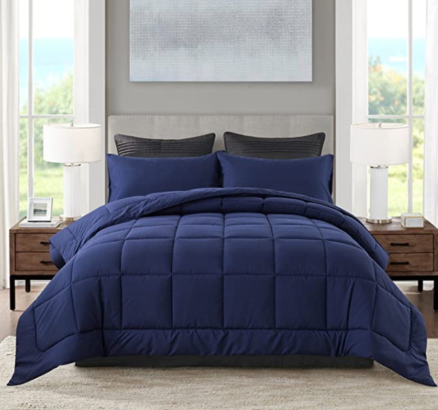 Navy 3pc Comforter set super soft polyester fabric